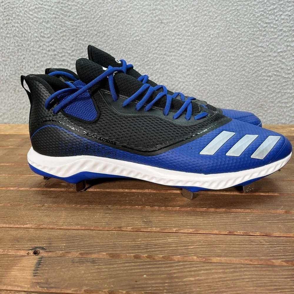 Adidas Baseball‎ Cleats Mens 16 Black Blue White Icon V Bounce Shoes Sports NEW